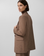 Camel check one-button blazer