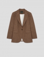 Camel check one-button blazer