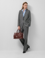 Blazer un botón gris espiga con perfil cámel