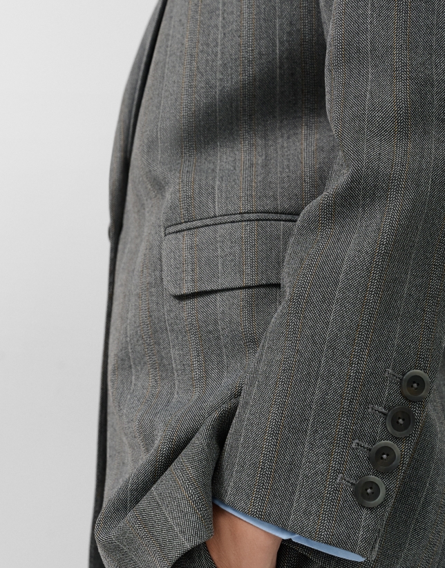 Blazer un botón gris espiga con perfil cámel
