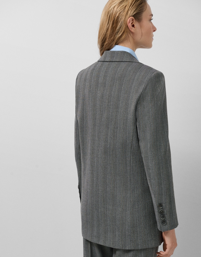 Blazer un botón gris espiga con perfil cámel