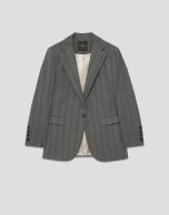 Blazer un botón gris espiga con perfil cámel