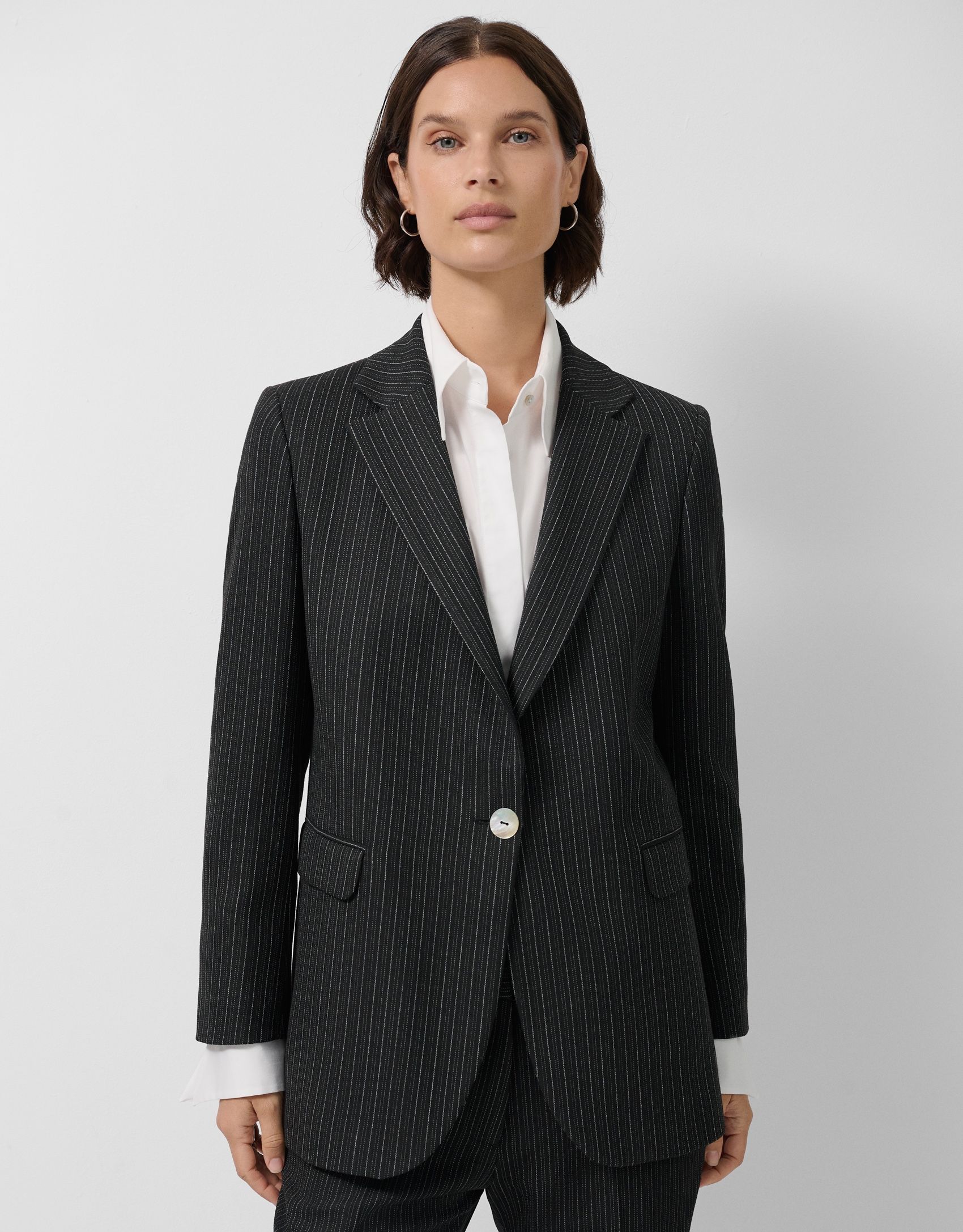 One-button pinstriped blazer