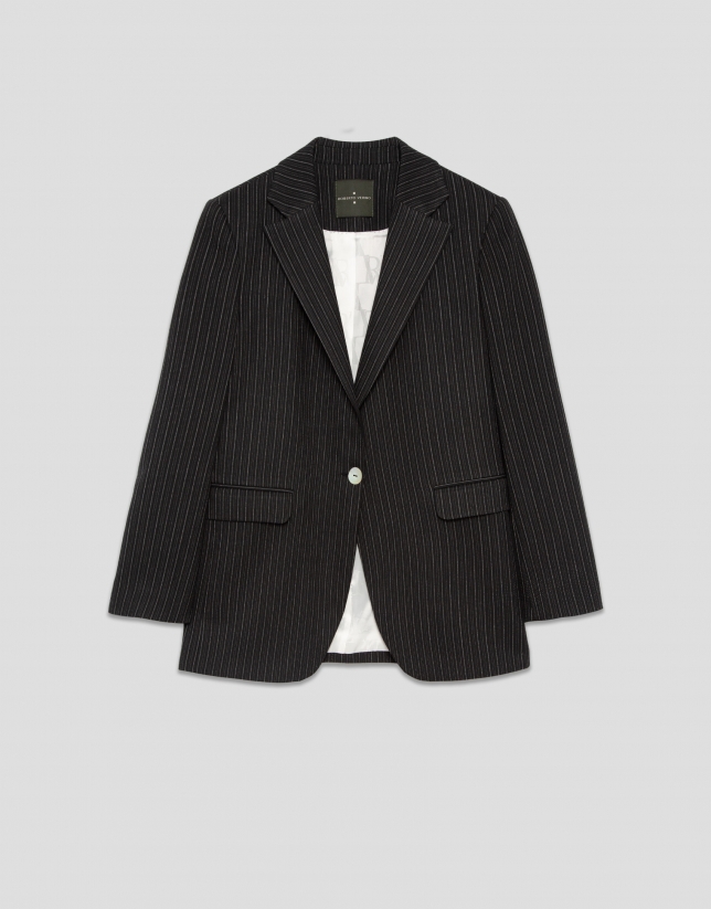 Blazer un botón raya diplomática negro