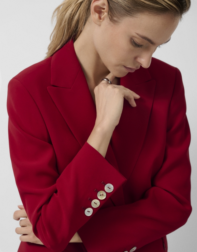 Red crepe one-button blazer