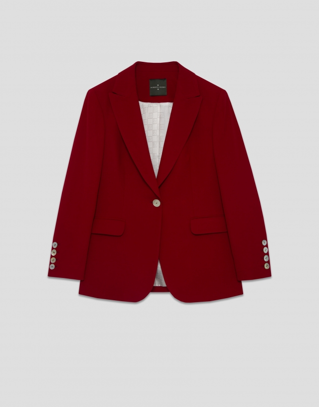 Red crepe one-button blazer
