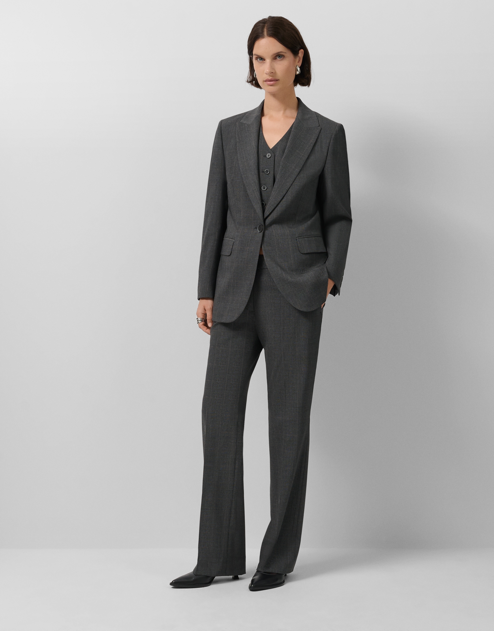 Blazer un botón cuadro gales gris medio
