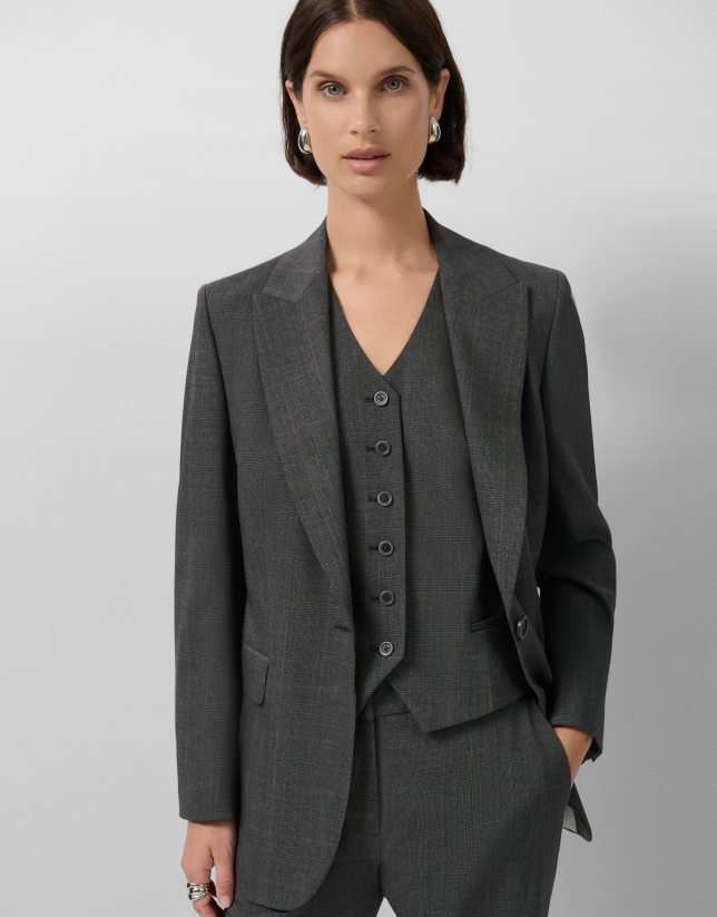Blazer un botón cuadro gales gris medio