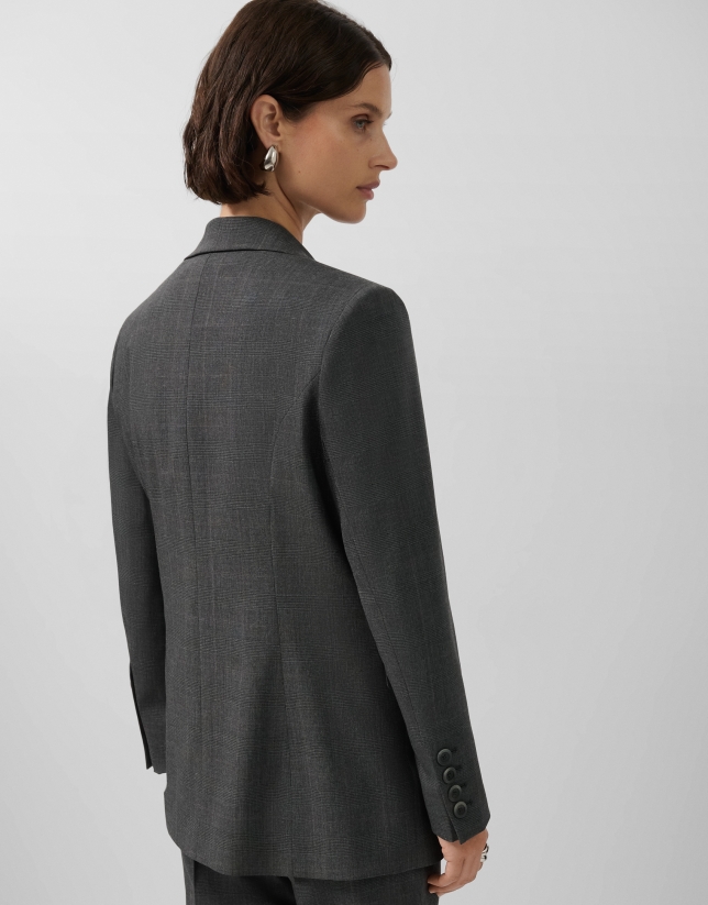 Blazer un botón cuadro gales gris medio