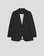 Medium gray one-button Welsh plaid blazer