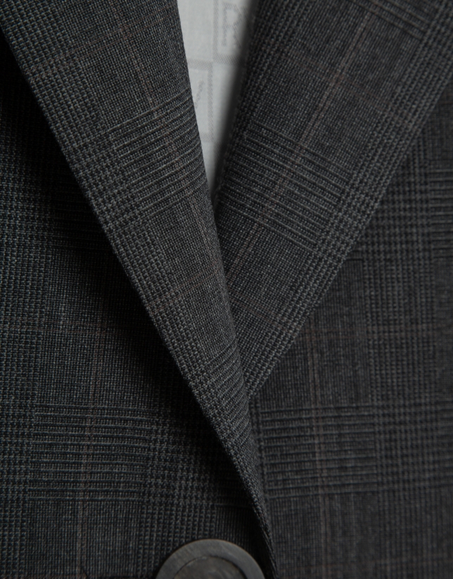 Medium gray one-button Welsh plaid blazer