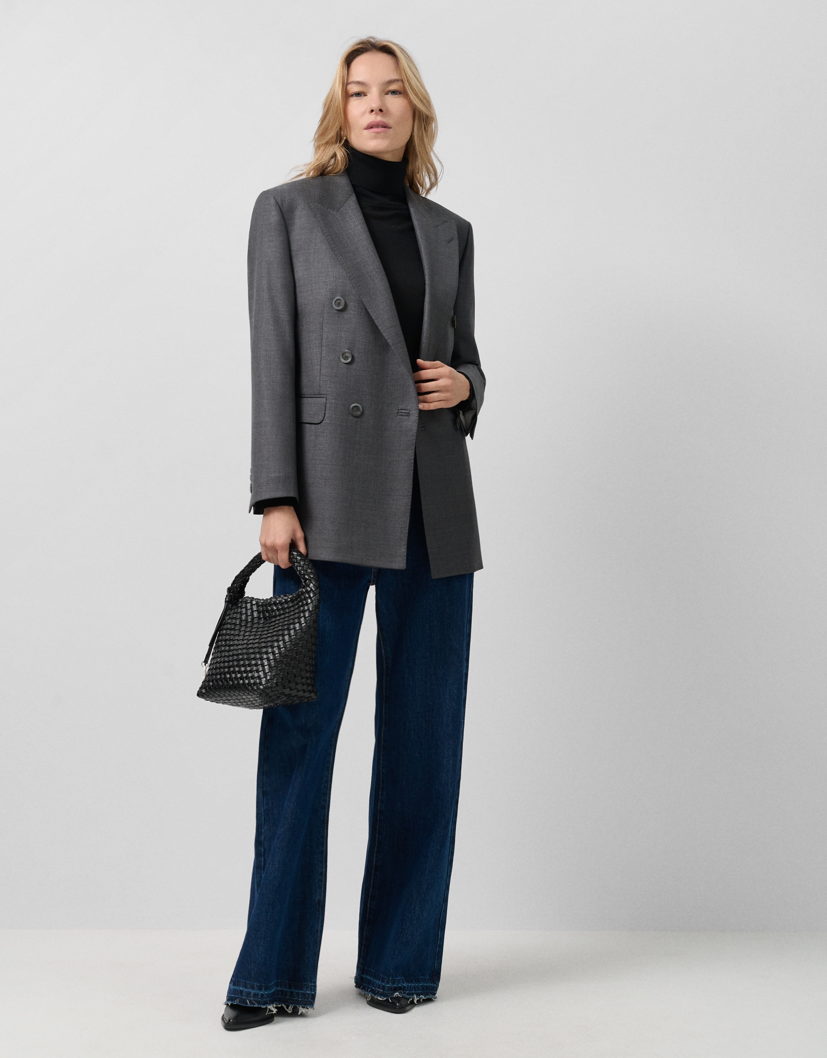 Americana cruzada en lana fría lana gris