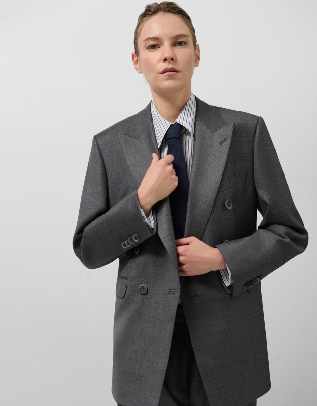 Americana cruzada en lana fría lana gris