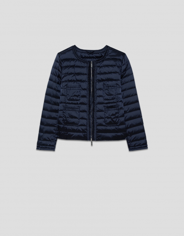 Chaqueta acolchada plumas cuatro bolsillos azul