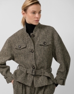 Cazadora tejido espiga negro y beige