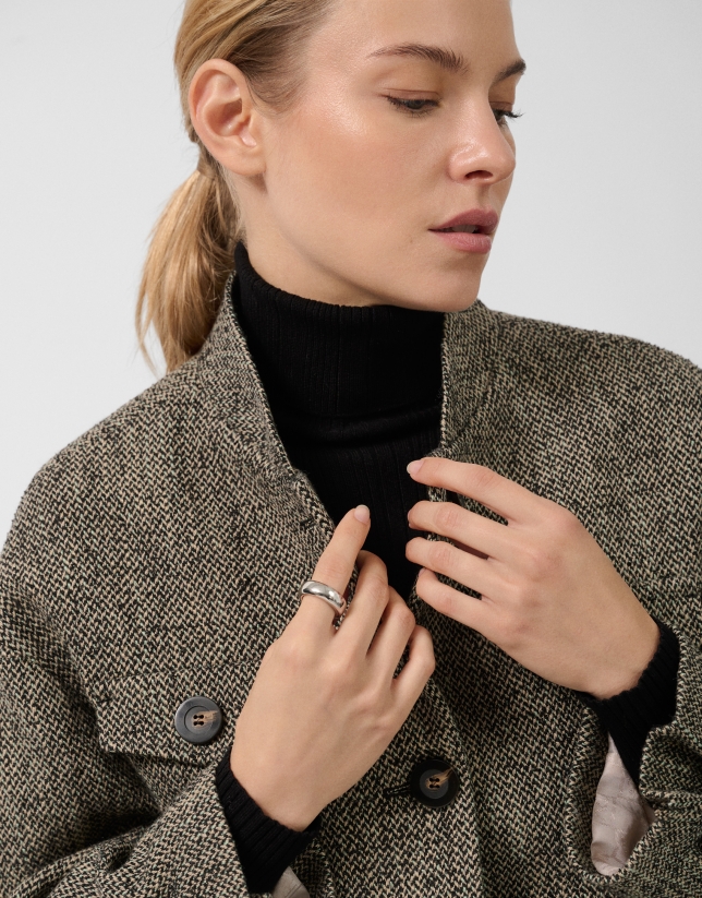 Cazadora tejido espiga negro y beige