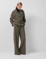 Black and beige herringbone fabric jacket