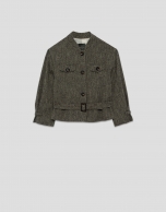Cazadora tejido espiga negro y beige