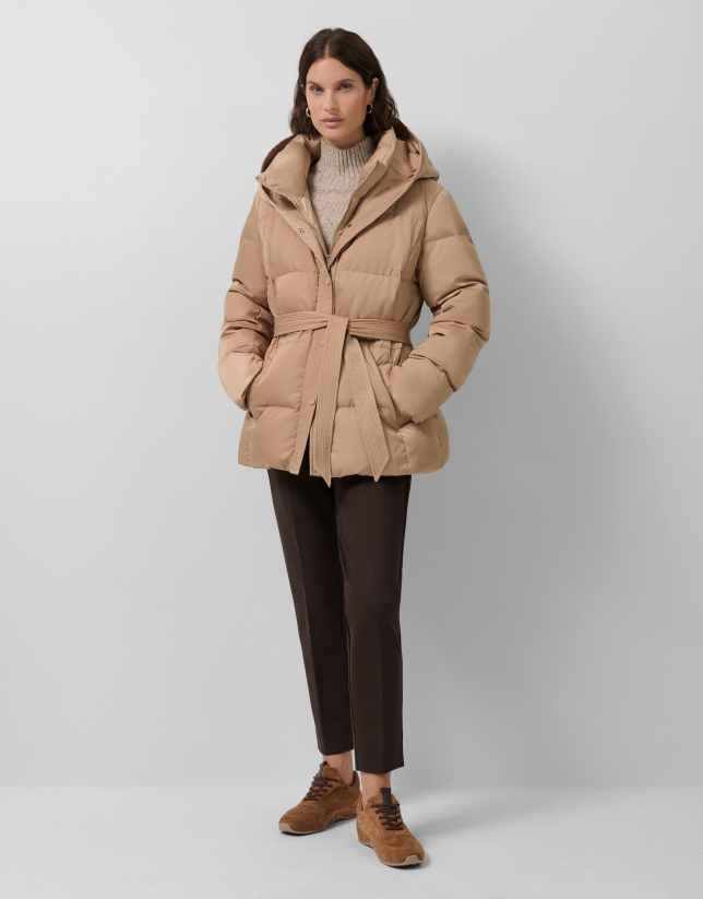 Camel short down jacket with hood