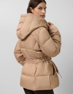 Camel short down jacket with hood