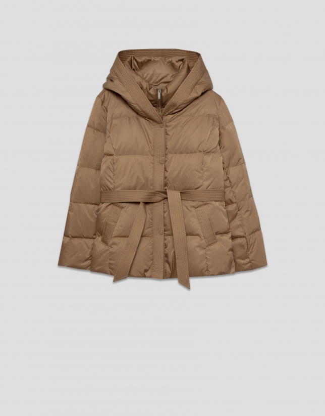 Camel short down jacket with hood