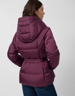 Aubergine short down jacket with hood