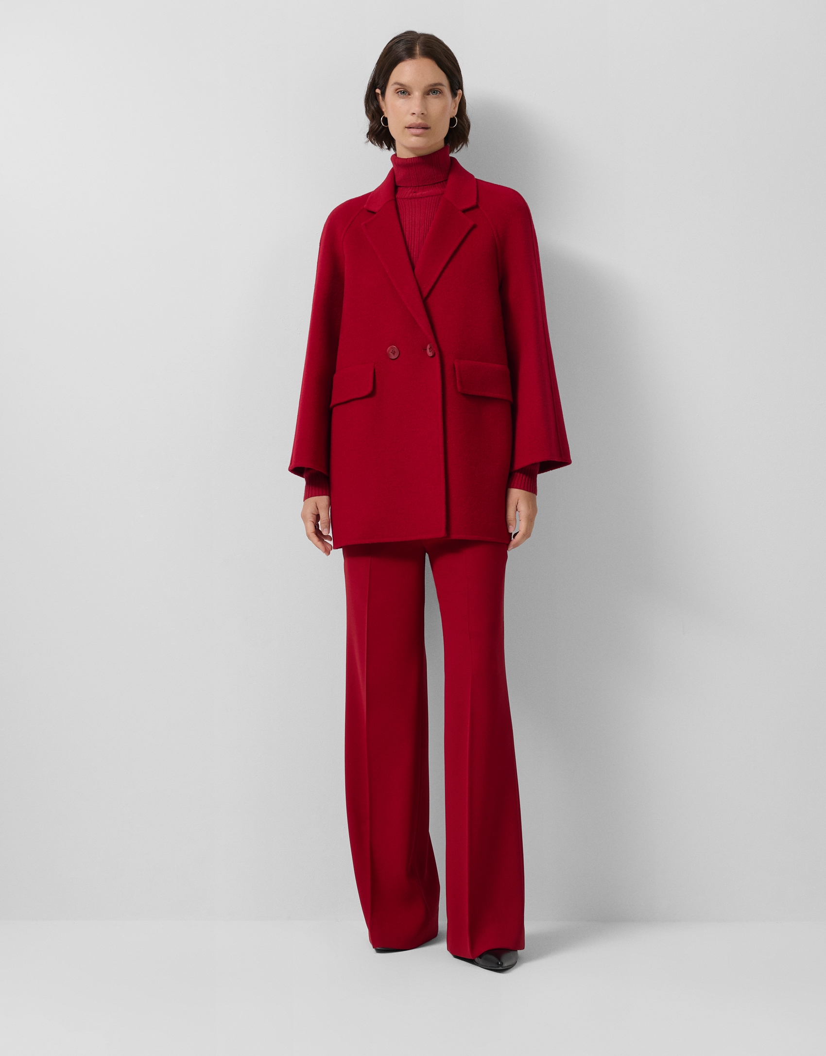 Red double-sided three-quarter length short coat