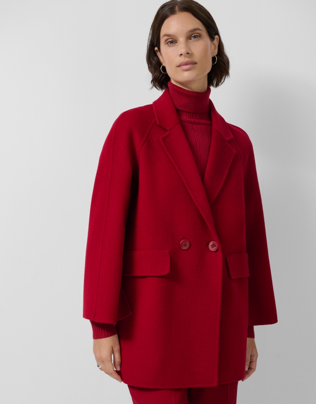 Red double-sided three-quarter length short coat
