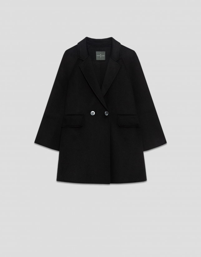 Short three-quarter length double-faced black coat