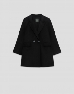 Short three-quarter length double-faced black coat