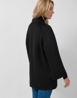Short three-quarter length double-faced black coat