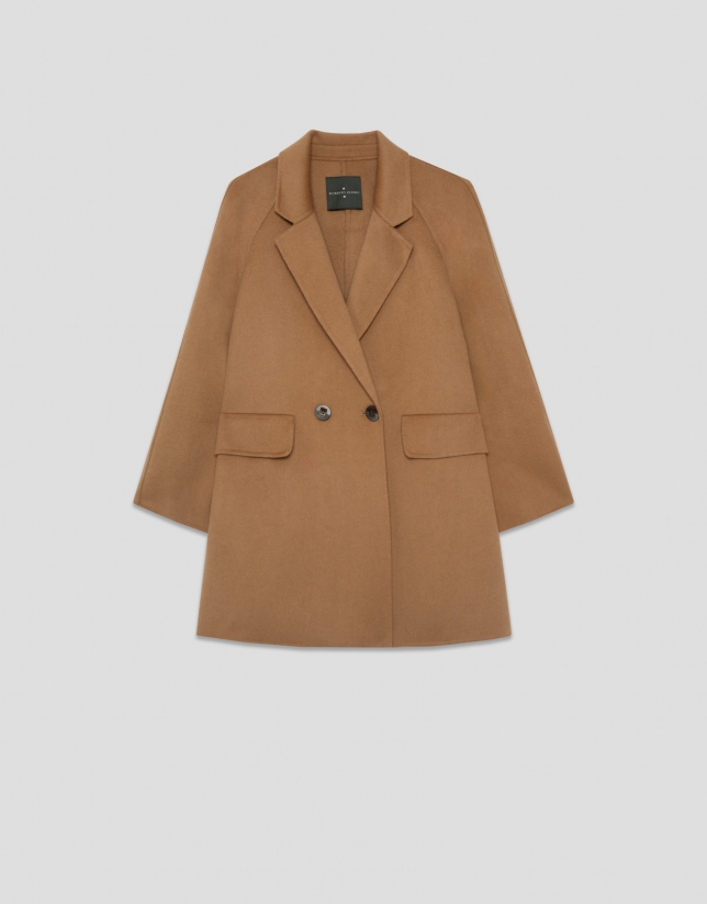 Camel double-faced three-quarter length short coat