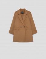 Camel double-faced three-quarter length short coat