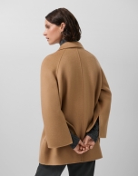 Camel double-faced three-quarter length short coat