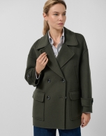 Green double-sided three-quarter-length double-breasted jacket