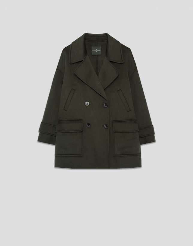 Green double-sided three-quarter-length double-breasted jacket