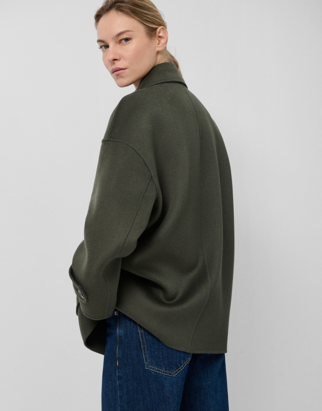 Green double-sided three-quarter-length double-breasted jacket