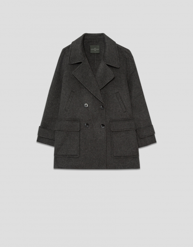 Three-quarter double-sided black double-breasted jacket