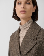 Brown three-quarter herringbone double-breasted jacket