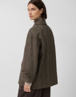 Brown three-quarter herringbone double-breasted jacket