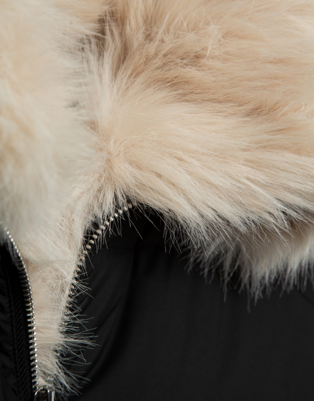 Black down jacket with fur-effect collar