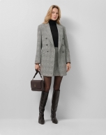 Black and white Welsh plaid double-breasted coat