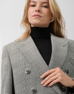 Black and white Welsh plaid double-breasted coat