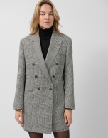 Black and white Welsh plaid double-breasted coat