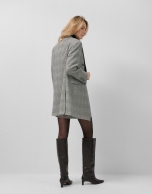 Black and white Welsh plaid double-breasted coat