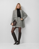 Black and white Welsh plaid double-breasted coat
