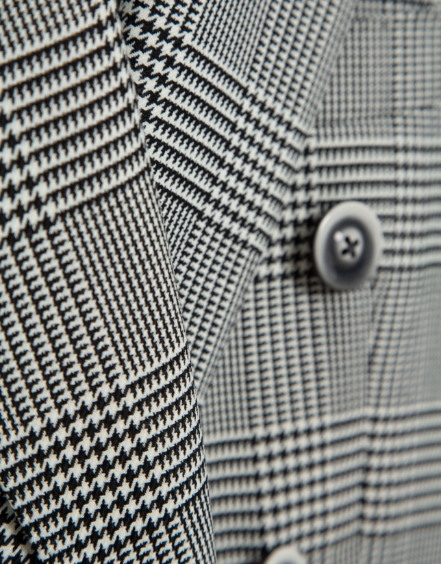 Black and white Welsh plaid double-breasted coat