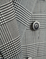 Black and white Welsh plaid double-breasted coat
