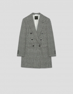 Black and white Welsh plaid double-breasted coat