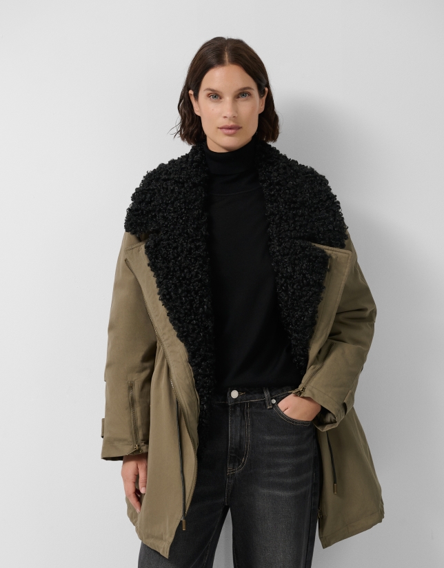Chaquetón largo algodón verde caza con interior acolchado